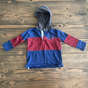 Boys Ben Sherman Blue Red Grey Striped Hooded Long Sleeve Shirt 18 Months